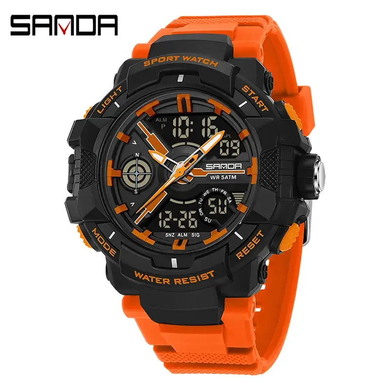 Sanda Military Style Red Water Resistant Sports Watch for Men - Image 13