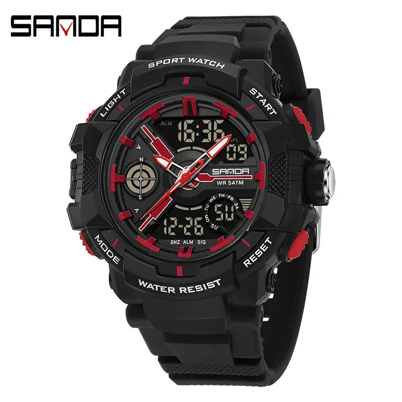 Sanda Military Style Red Water Resistant Sports Watch for Men - Image 14