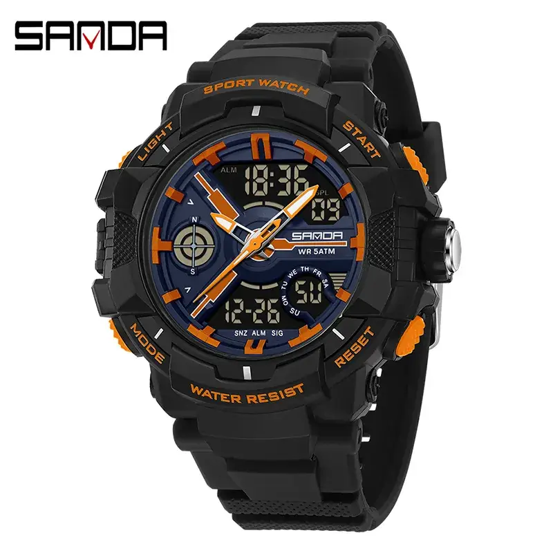 Sanda Military Style Red Water Resistant Sports Watch for Men - Image 16
