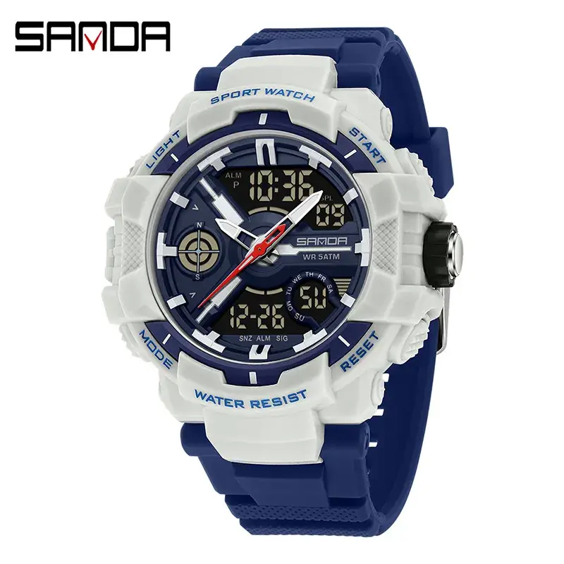 Sanda Military Style Red Water Resistant Sports Watch for Men - Image 17