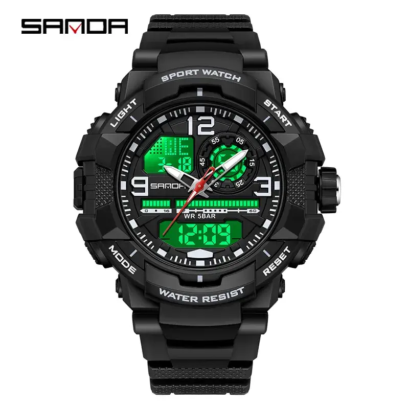 Sanda Military Style Red Water Resistant Sports Watch for Men - Image 2