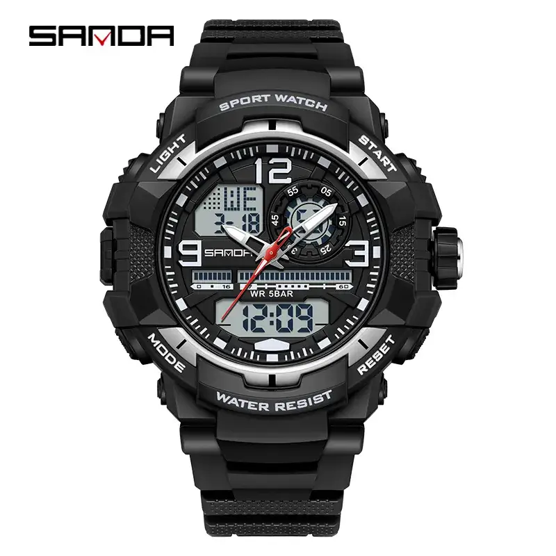 Sanda Military Style Red Water Resistant Sports Watch for Men - Image 3