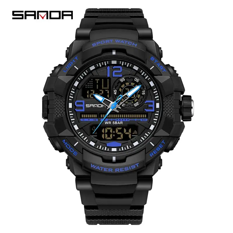 Sanda Military Style Red Water Resistant Sports Watch for Men - Image 5