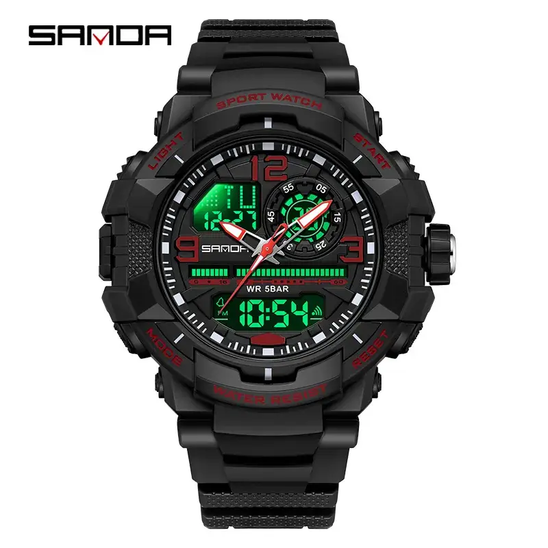 Sanda Military Style Red Water Resistant Sports Watch for Men - Image 6