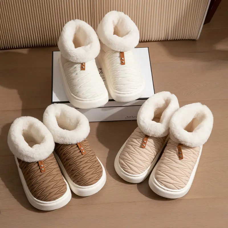 Women's Furry Fleece Snow Boots White High-Top Winter