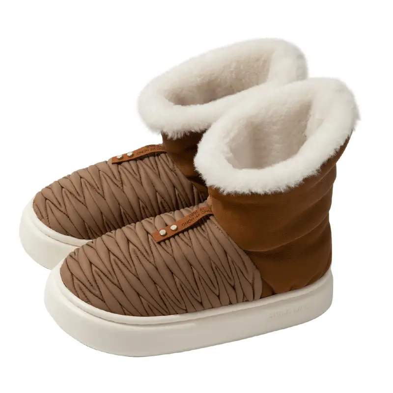 Women's Furry Fleece Snow Boots White High-Top Winter