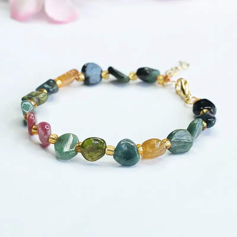 Candy Color Natural Tourmaline Bracelet with Gold Plated Clasp