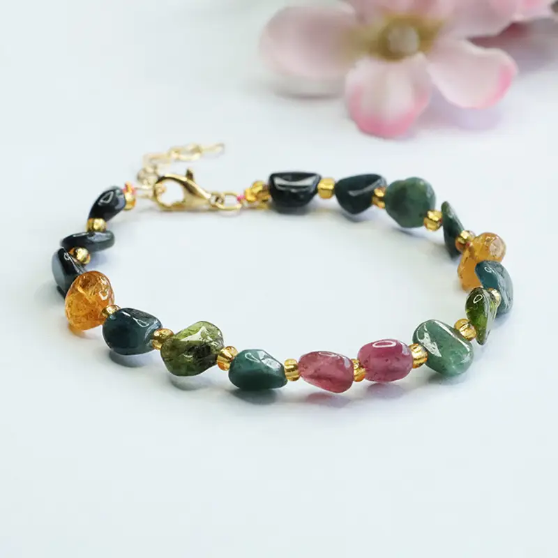 Candy Color Natural Tourmaline Bracelet with Gold Plated Clasp