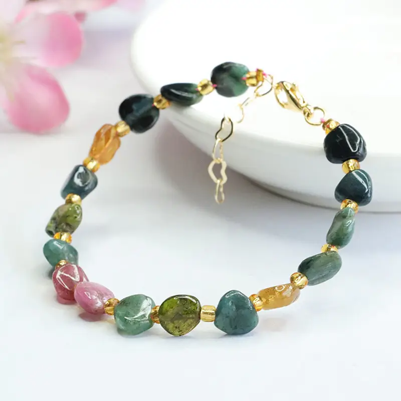 Candy Color Natural Tourmaline Bracelet with Gold Plated Clasp