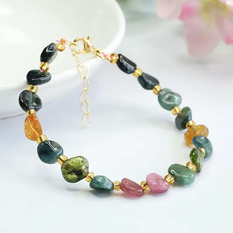 Candy Color Natural Tourmaline Bracelet with Gold Plated Clasp