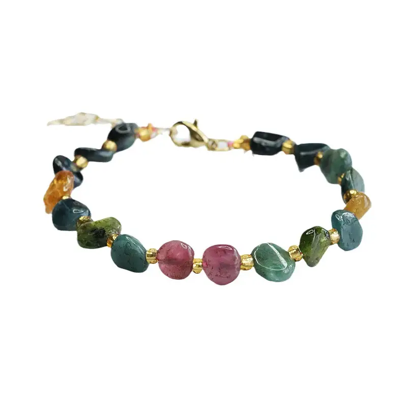 Candy Color Natural Tourmaline Bracelet with Gold Plated Clasp