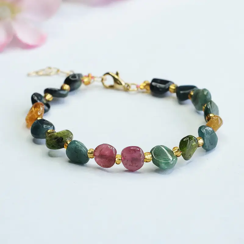 Candy Color Natural Tourmaline Bracelet with Gold Plated Clasp — feature 4
