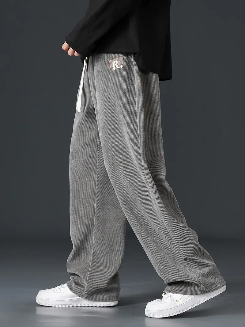 Boao Velvet Pants Men Black Wide Leg Sports Casual - Image 4