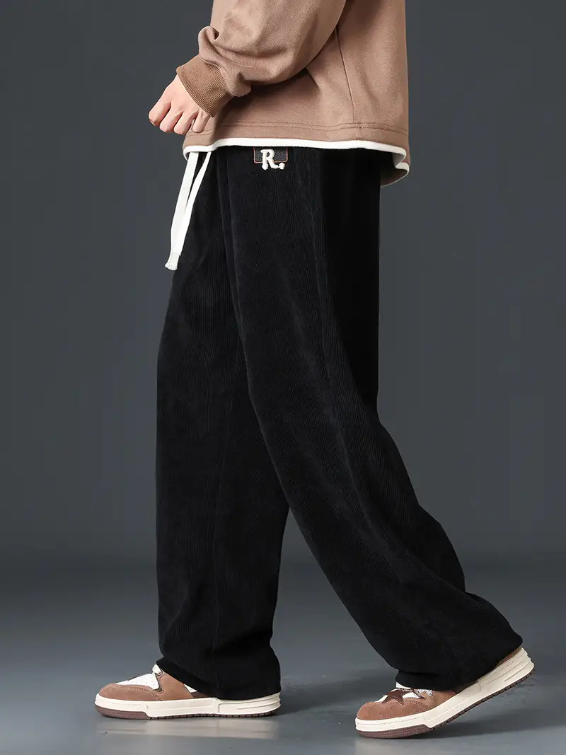 Boao Velvet Pants Men Black Wide Leg Sports Casual - Image 5