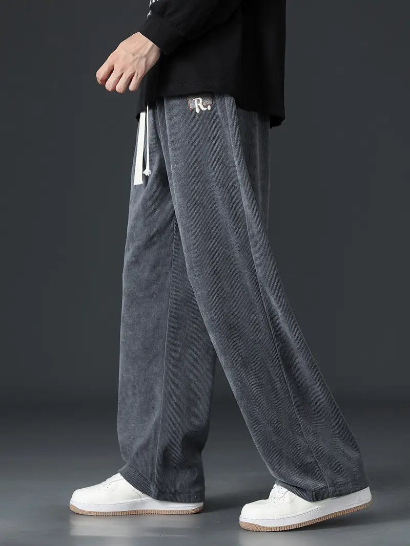 Boao Velvet Pants Men Black Wide Leg Sports Casual - Image 6
