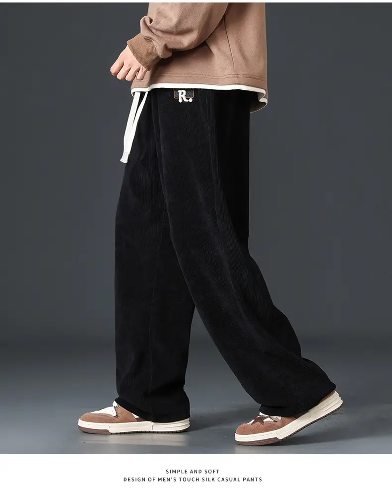 Boao Velvet Pants Men Black Wide Leg Sports Casual — feature 10