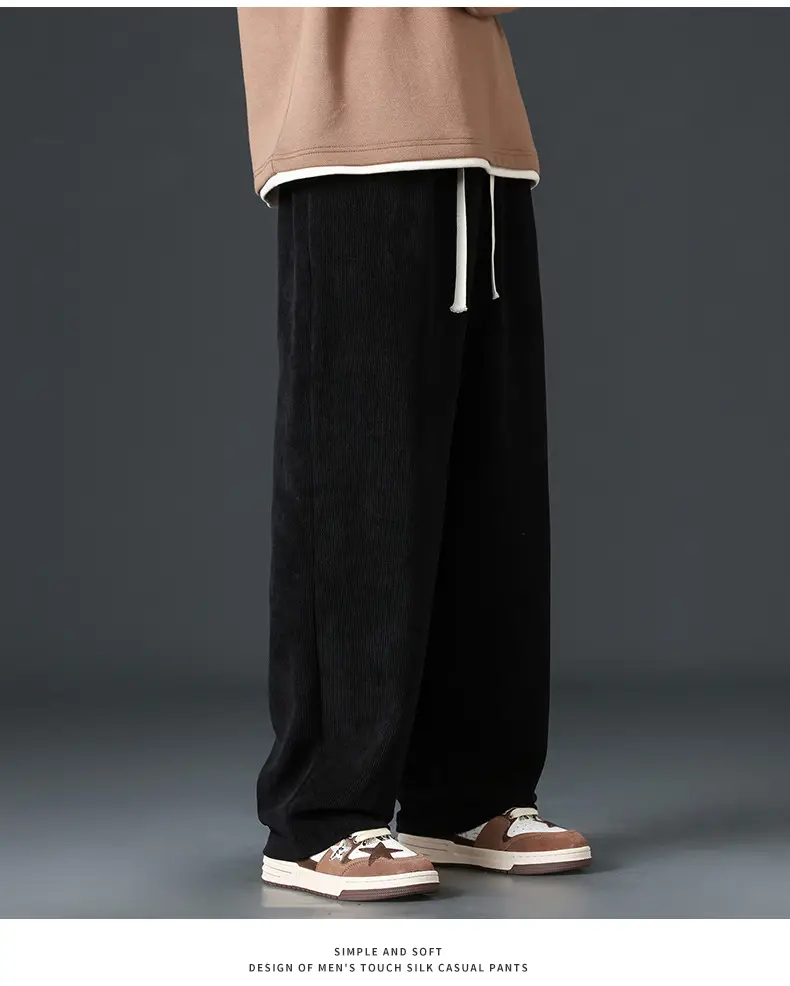 Boao Velvet Pants Men Black Wide Leg Sports Casual — feature 11