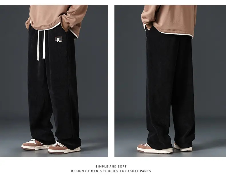 Boao Velvet Pants Men Black Wide Leg Sports Casual — feature 12