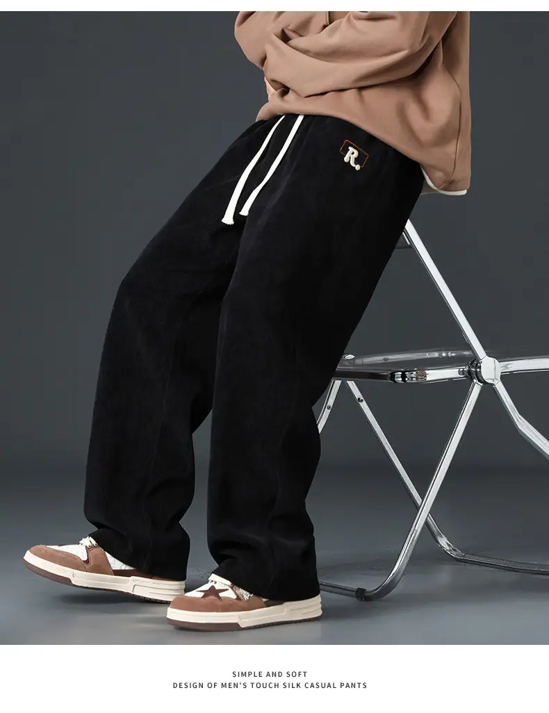 Boao Velvet Pants Men Black Wide Leg Sports Casual — feature 13