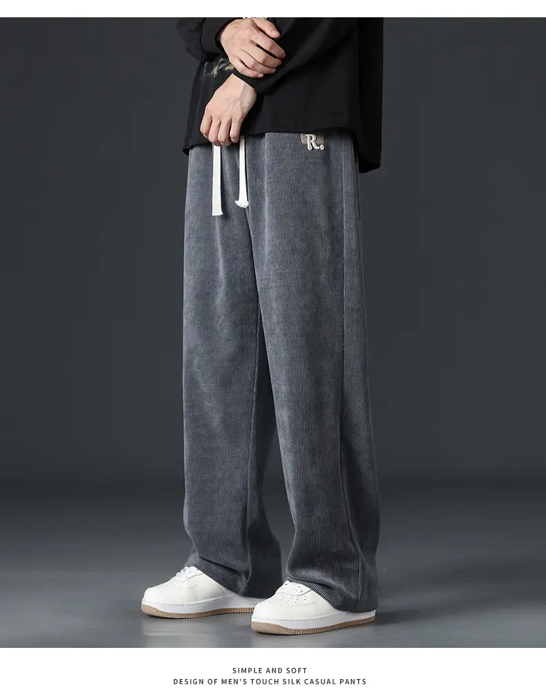 Boao Velvet Pants Men Black Wide Leg Sports Casual — feature 14