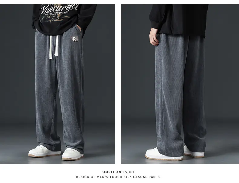 Boao Velvet Pants Men Black Wide Leg Sports Casual — feature 15