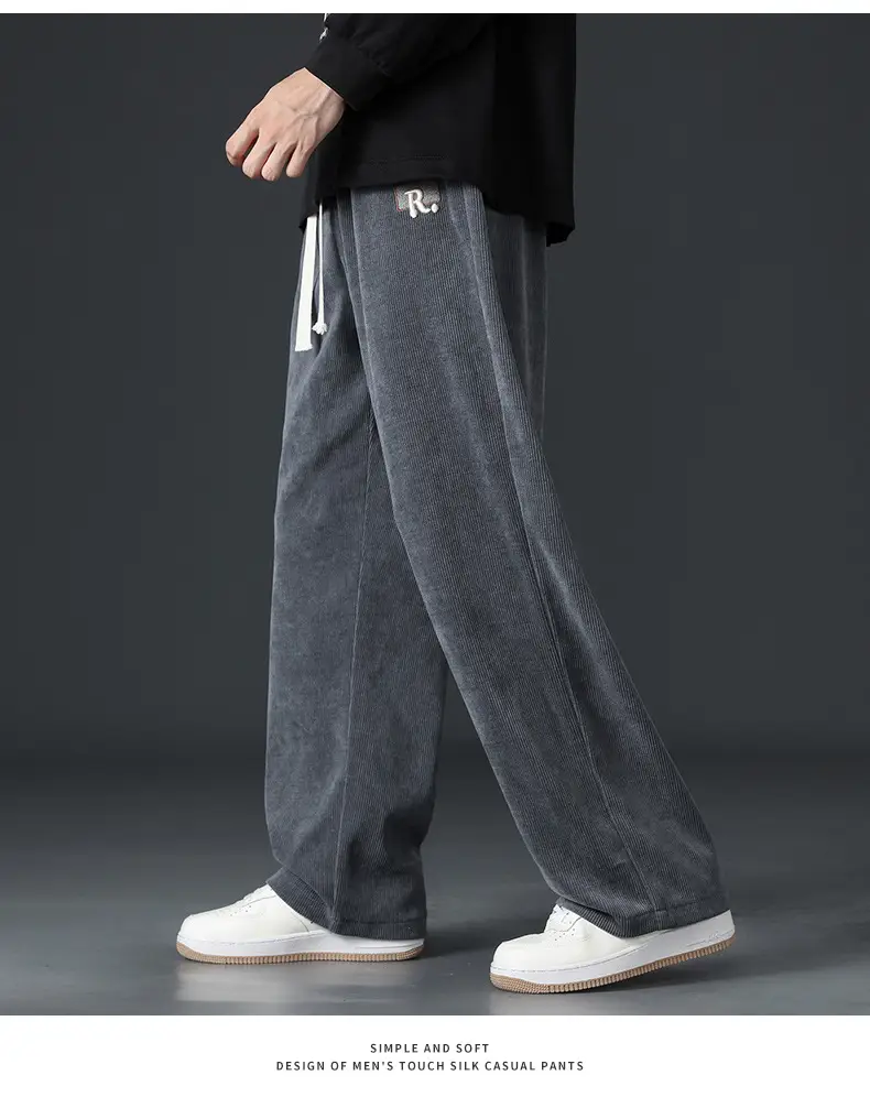 Boao Velvet Pants Men Black Wide Leg Sports Casual — feature 16