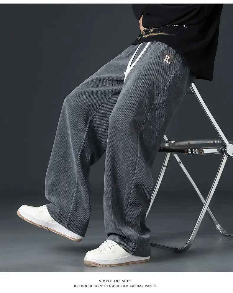 Boao Velvet Pants Men Black Wide Leg Sports Casual — feature 17