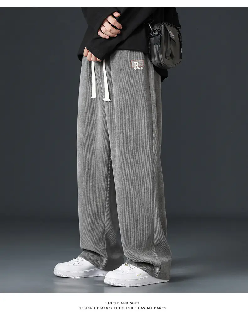 Boao Velvet Pants Men Black Wide Leg Sports Casual — feature 18