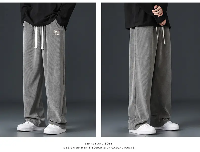 Boao Velvet Pants Men Black Wide Leg Sports Casual — feature 19