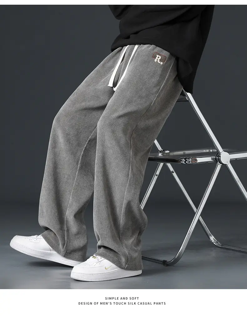 Boao Velvet Pants Men Black Wide Leg Sports Casual — feature 20