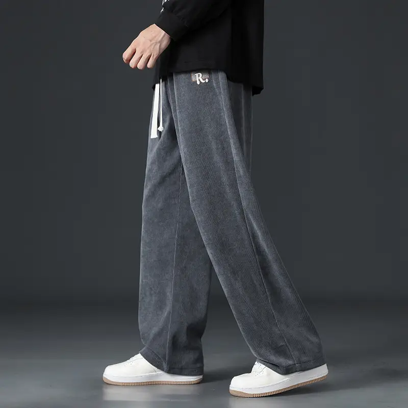 Boao Velvet Pants Men Black Wide Leg Sports Casual - Image 2