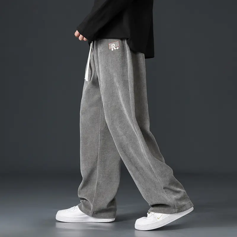 Boao Velvet Pants Men Black Wide Leg Sports Casual - Image 3