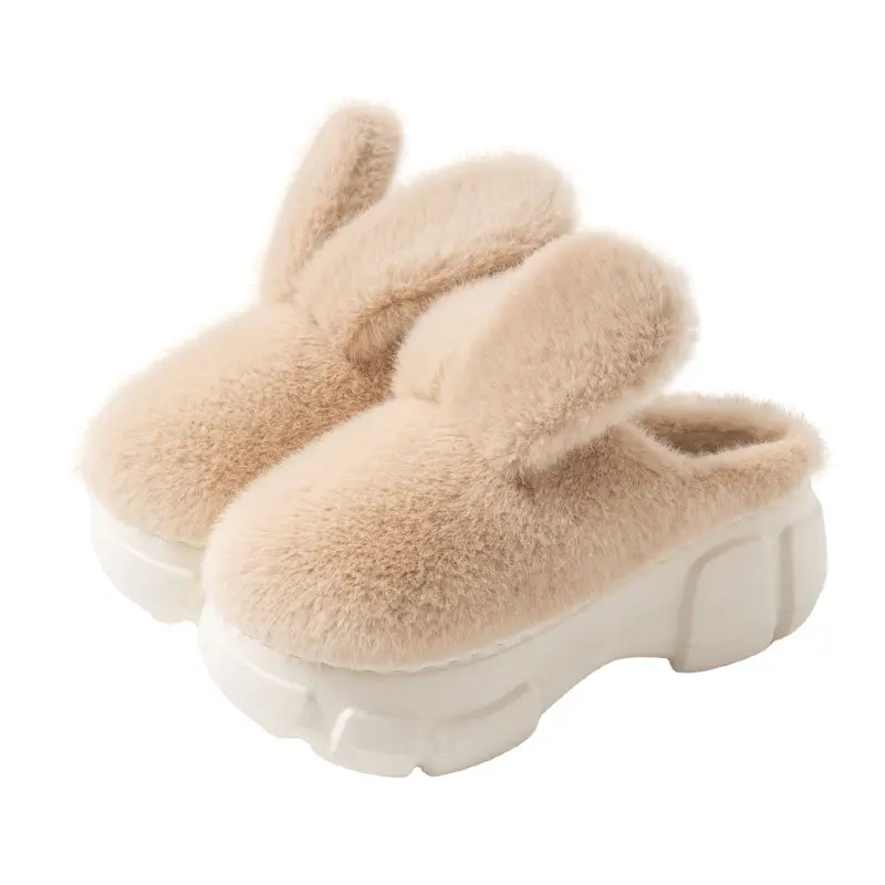 Big Ear Rabbit cotton slippers women's autumn and winter thick bottom non-slip indoor home cute rabbit furry slippers closed toe warm - Image 8