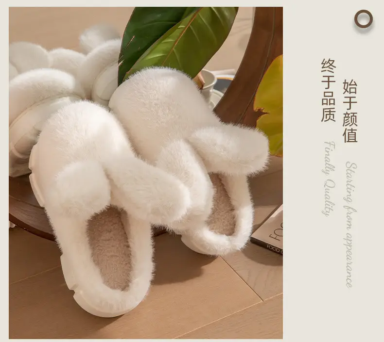Big Ear Rabbit cotton slippers women's autumn and winter thick bottom non-slip indoor home cute rabbit furry slippers closed toe warm — feature 10
