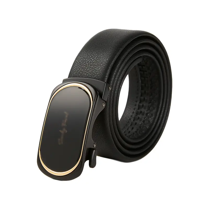 Men's Black Leather Belt with Alloy Buckle & Automatic Clasp - Image 2