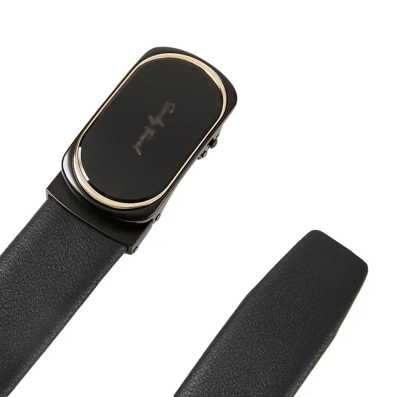 Men's Black Leather Belt with Alloy Buckle & Automatic Clasp - Image 3