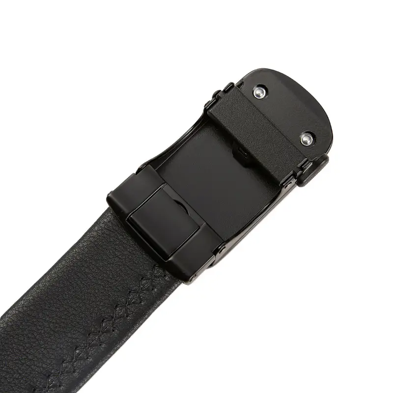 Men's Black Leather Belt with Alloy Buckle & Automatic Clasp - Image 4