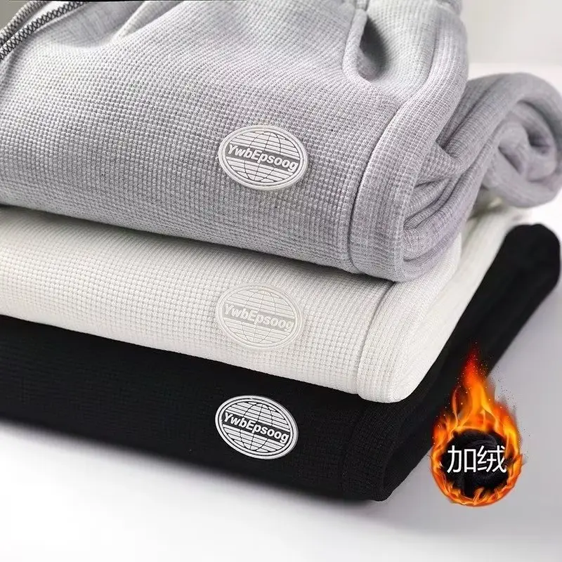 Men Winter Fleece Sweatpants Black Ankle Tied Plus Size - Image 4