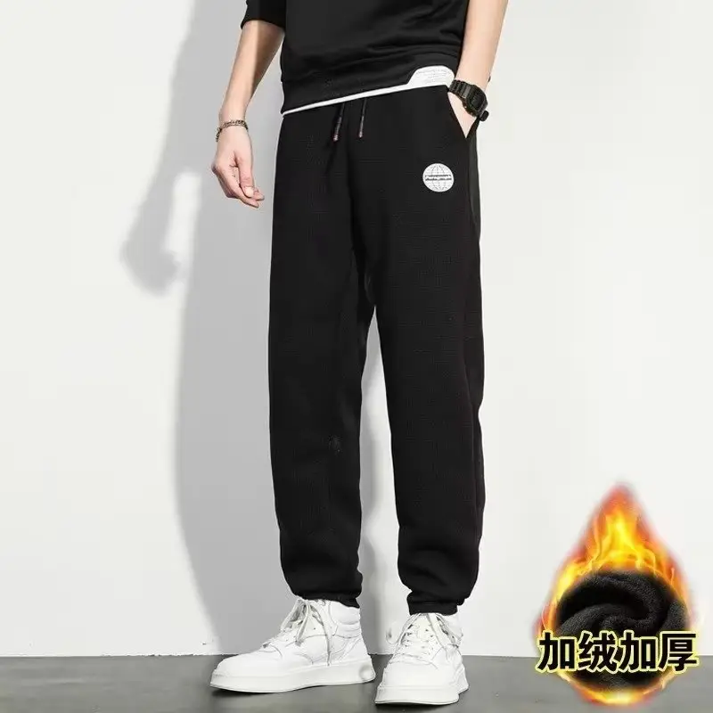 Men Winter Fleece Sweatpants Black Ankle Tied Plus Size - Image 5