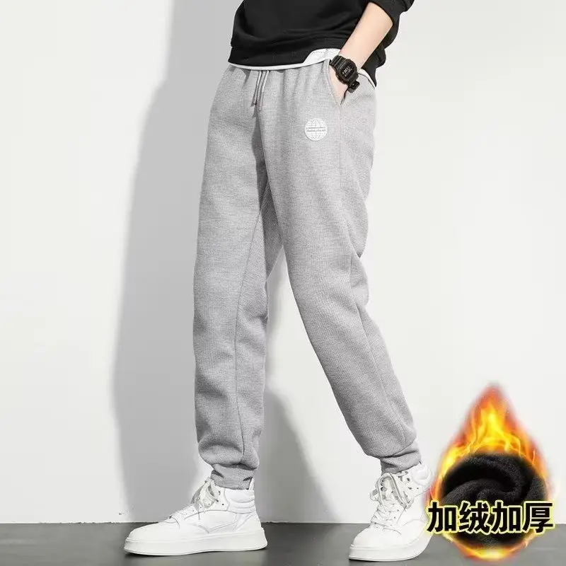 Men Winter Fleece Sweatpants Black Ankle Tied Plus Size - Image 6
