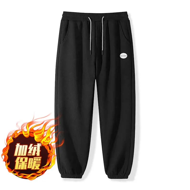 Men Winter Fleece Sweatpants Black Ankle Tied Plus Size - Image 2