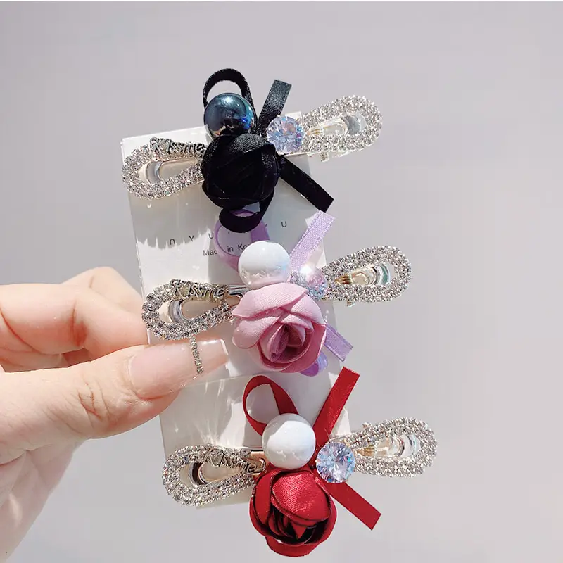 South Korea New Women's Pearl Ribbon Hairpin Bow Duckbill Clip Rose Flower Side Clip Sweet Bangs Clip - Image 7