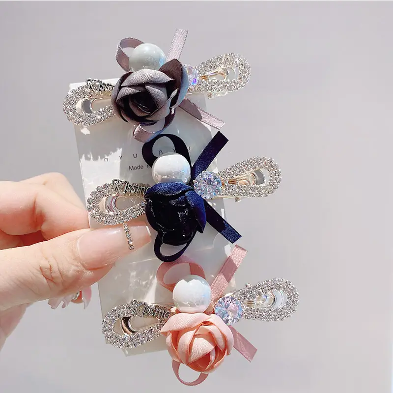 South Korea New Women's Pearl Ribbon Hairpin Bow Duckbill Clip Rose Flower Side Clip Sweet Bangs Clip - Image 8