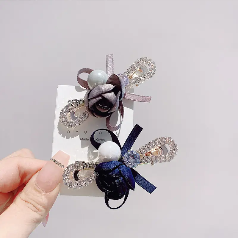 South Korea New Women's Pearl Ribbon Hairpin Bow Duckbill Clip Rose Flower Side Clip Sweet Bangs Clip - Image 9