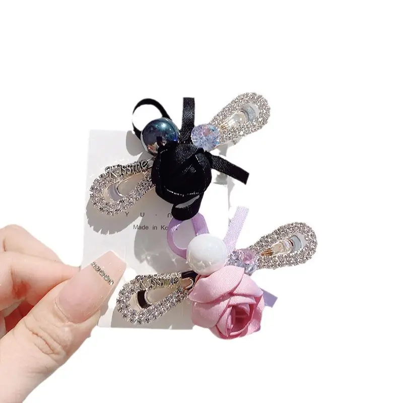 South Korea New Women's Pearl Ribbon Hairpin Bow Duckbill Clip Rose Flower Side Clip Sweet Bangs Clip - Image 11