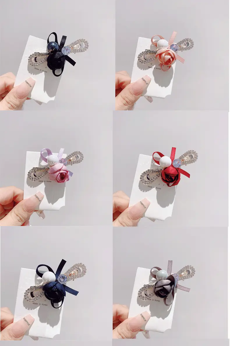 South Korea New Women's Pearl Ribbon Hairpin Bow Duckbill Clip Rose Flower Side Clip Sweet Bangs Clip — feature 15