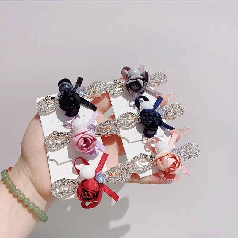 South Korea New Women's Pearl Ribbon Hairpin Bow Duckbill Clip Rose Flower Side Clip Sweet Bangs Clip — feature 16