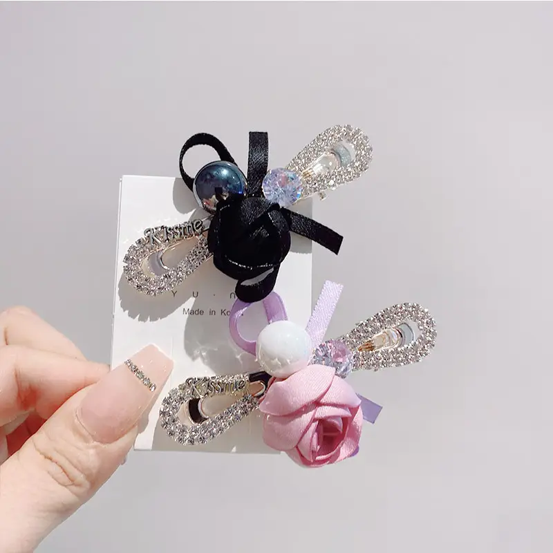 South Korea New Women's Pearl Ribbon Hairpin Bow Duckbill Clip Rose Flower Side Clip Sweet Bangs Clip — feature 21