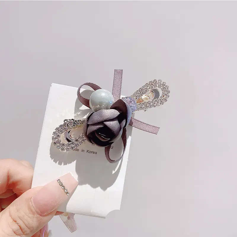 South Korea New Women's Pearl Ribbon Hairpin Bow Duckbill Clip Rose Flower Side Clip Sweet Bangs Clip — feature 22