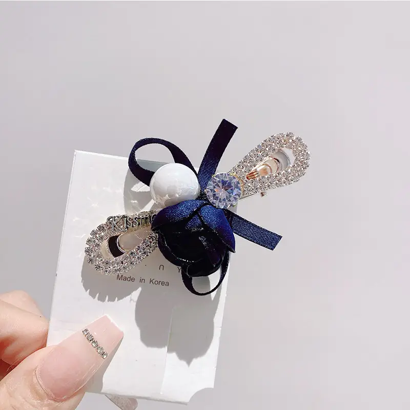 South Korea New Women's Pearl Ribbon Hairpin Bow Duckbill Clip Rose Flower Side Clip Sweet Bangs Clip — feature 23